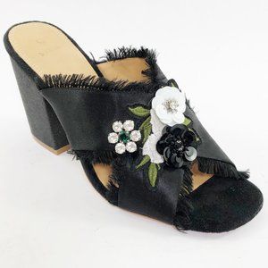 ANTHROPOLOGIE Bill Blass Satin Floral Slide Mule Heeled Sandal 7